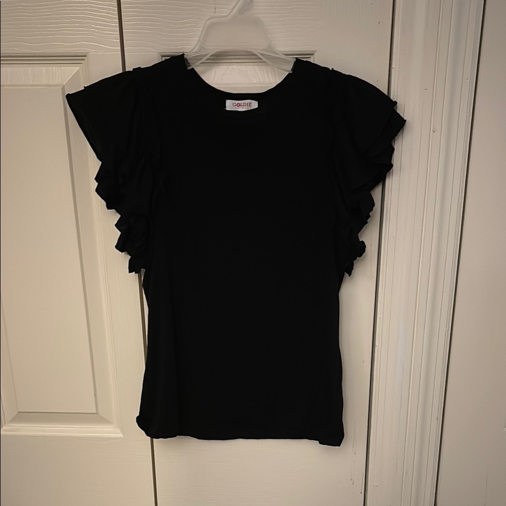Goldie Black Ruffle Sleeve Tee